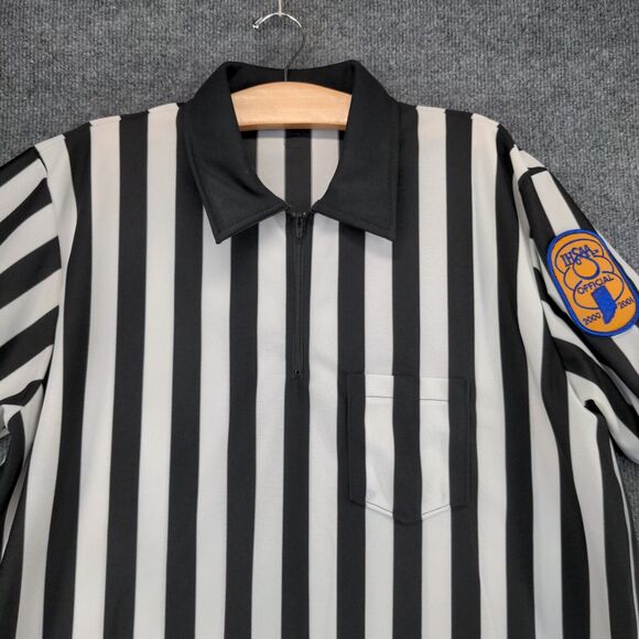 Vintage Cliff Keen Athletic IHSAA Patch Referee Shirt Men XL White Black Striped - Picture 3 of 13